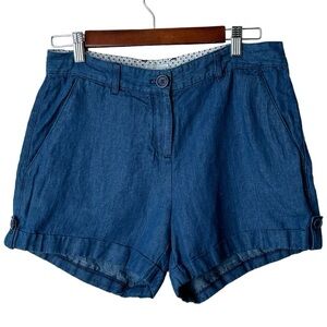 Bridge & Burn Linen Blend Cuffed High Rise Indigo Denim Shorts Women's Size 29